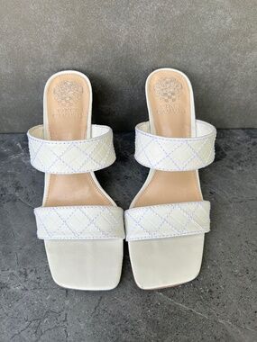 VINCE CAMUTO White Leather Square Toe Mule Braided Strappy Heel Sandal  Size 8